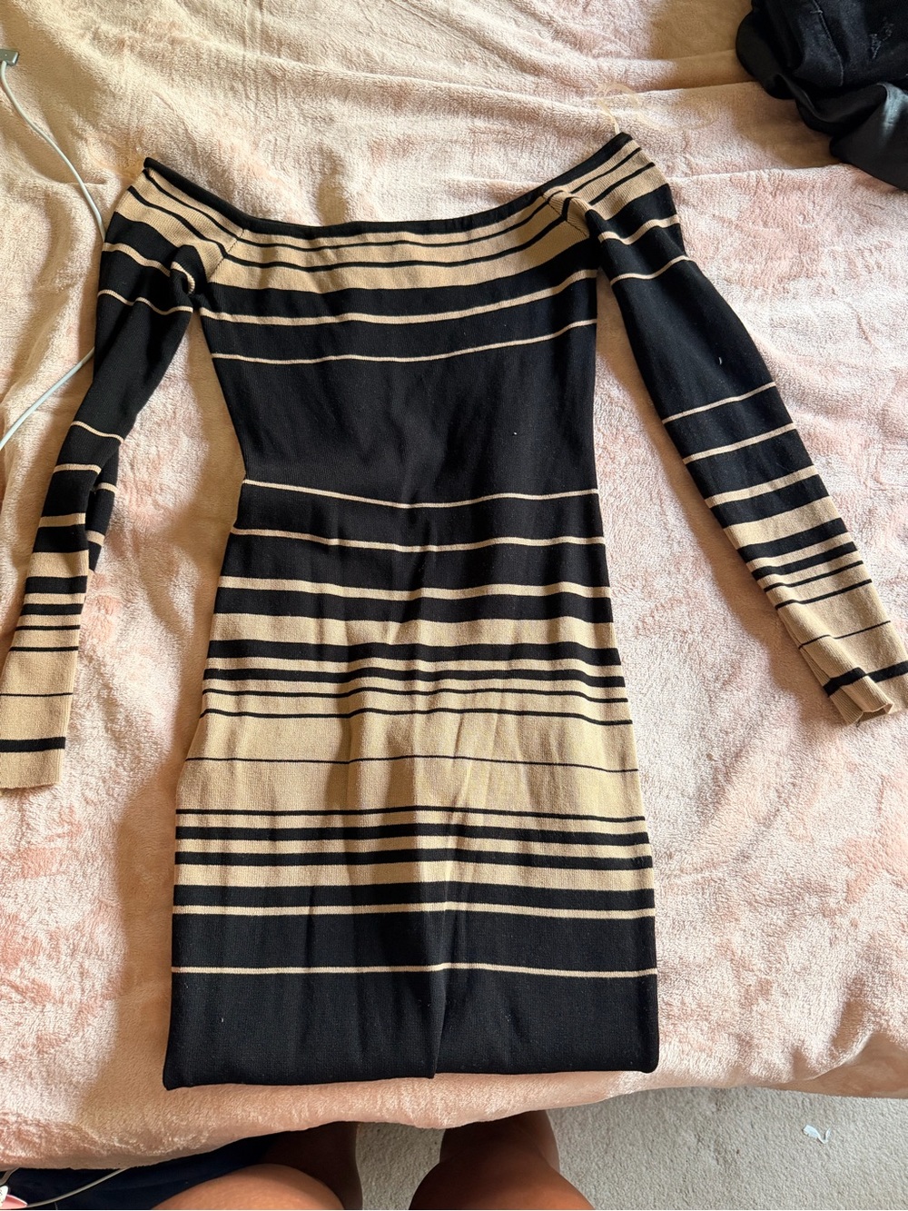 Fashion Nova Black and Beige Strapless Bodycon Knit Dress